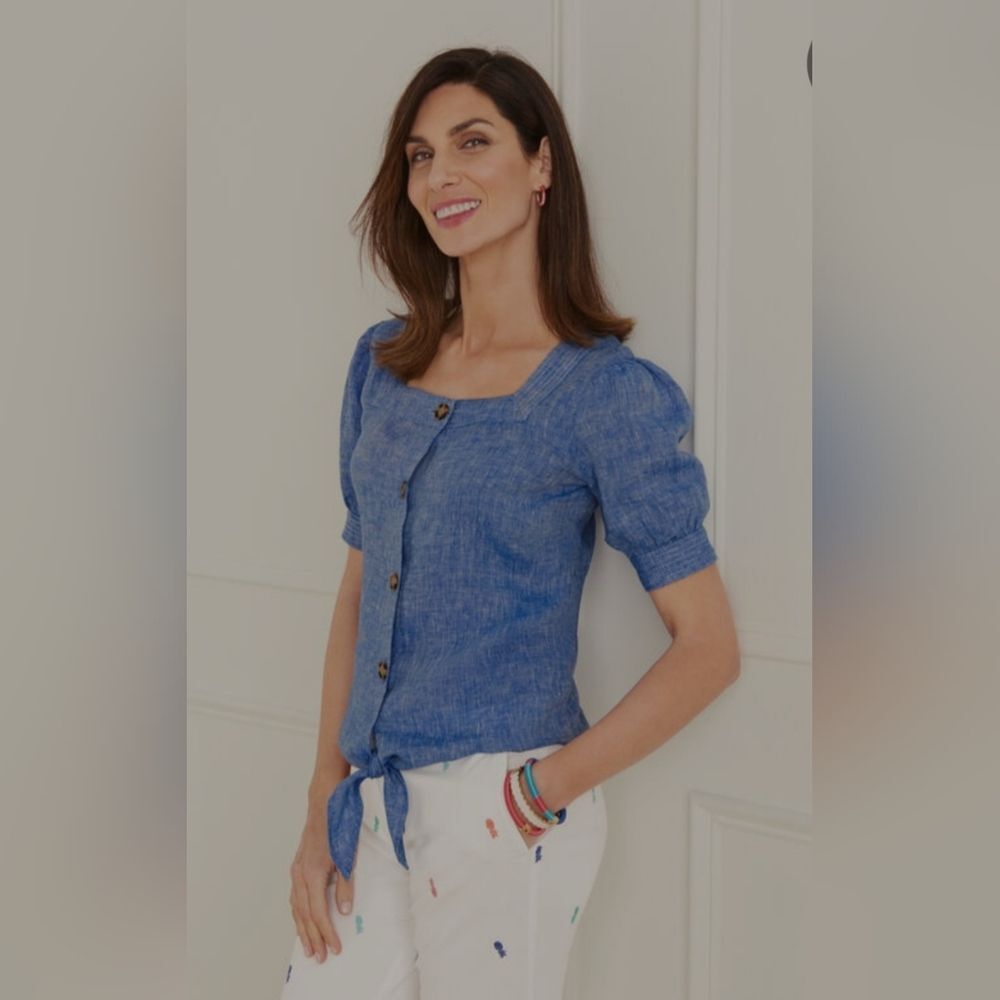 Talbots 100% Linen Tie Waist Top - Cross Dye size M